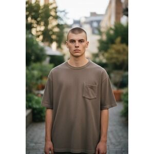 Freenote Cloth Mens XL Brown Textured Pocket T-Shirt Made in USA Crewneck Tee